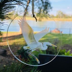 White egret Bird Glass Ornament Holiday Christmas acrylic